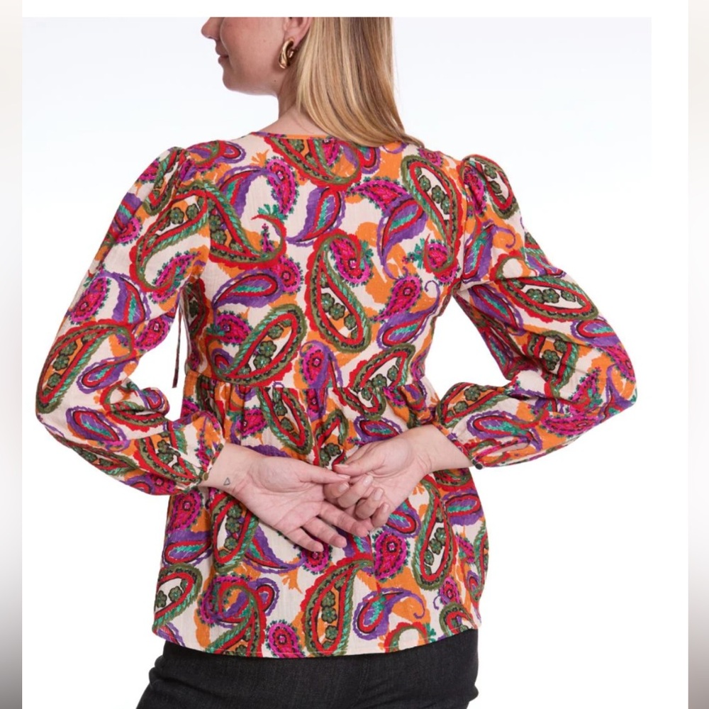 Cache Coeur Balloon Sleeve Maternity Nursing Blouse Latina Multicolor size Large - Picture 3 of 11